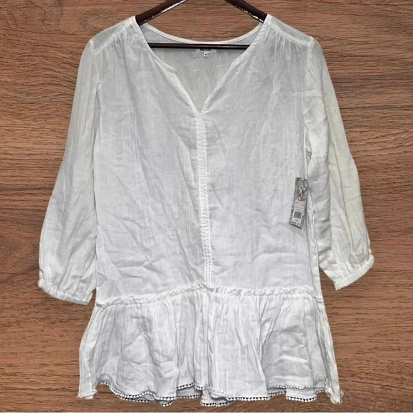Small Kensie Boho White Tunic Long Sleeve - Picture 1 of 4